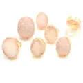 Natural pink druzy agate ring with gold plated edge, adjustable open band fashion jewelry. - White