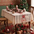 Christmas embroidered tablecloth lace red table cover for holiday home dining table decor. - 140*140cm / Christmas Red Silk