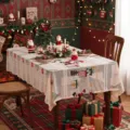 Christmas embroidered tablecloth red lace tea table mat for holiday dining table decor - 140*140cm / Christmas Gift Car