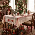 Christmas embroidered red lace tablecloth for dining table holiday home decoration setup - Christmas Blossoms