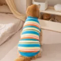Colorful striped dog sweater for large dogs warm fleece pet clothes golden retriever winter apparel - Blue Sweater