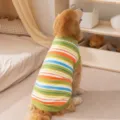 Cozy colorful striped dog sweater for large dogs, warm fleece pet apparel for golden retriever. - Green Sweater