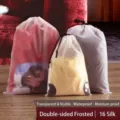 Frosted plastic drawstring storage bag for toys, waterproof and visible organizer pouch. - 10x15+3+3cm