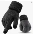 Damen Winter warme Strick Touchscreen Handschuhe gefüttert thermisch zum Radfahren - Einheitsgröße / Chenille Doppellagig Verdickt Schwarz