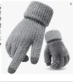 Damen Winter warme Strick Touchscreen Handschohe, dicke plüschgefütterte Thermohandschuhe. - Einheitsgröße / Chenille Doppellagig Verdickt Hellgrau
