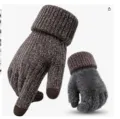 Winter warme gestrickte Touchscreen Handschuhe Detail, weicher Plüschstoff, ideal für draußen. - Einheitsgröße / Chenille Doppellagig Verdickt Kaffee