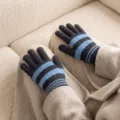 Herbst Winter gestreifte Touchscreen Strickhandschuhe warme dicke Fleece gefuetterte Handschuhe - Einheitsgröße / Gestreifte Handschuhe Grau Blau