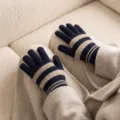 Damen Winter Warme Strickhandschuhe Gestreifte Touchscreen Handschuhe Marineblau Neu - Einheitsgröße / Gestreifte Handschuhe Zyan Khaki