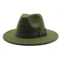 Klassischer dunkelgrüner Fedora Hut mit eleganter Schleife stilvoller Wollhut für Damen - Einheitsgröße / Armeegrün