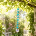 3D kristalen zonnevanger windgong met blauwe kralen en hartvormige hanger voor tuin. - Blauwe Kristal Spiraal