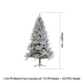 Árbol de Navidad artificial flocado 1.5M ramas mixtas PE y PVC decoración de interiores - Estilo Mixto PE 1.5m / Estilo Flocado