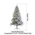 Árbol de Navidad Artificial Nevado 1.8M Árbol Lápiz Delgado PE PVC Mezcla Decoración - Estilo Mixto PE 1.8m / Estilo Flocado