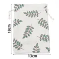 Linen drawstring pouch with green leaf print, 18x13cm reusable storage gift herb bag. - 13x18cm / Green Leaf