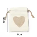 Linen drawstring pouch with heart print, compact storage bag for small items, 10x8cm. - 8x10cm / Off-white Heart