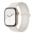 White silicone magnetic watch band replacement strap compatible with Apple Watch series. - Sand