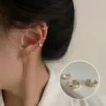Gold ear cuffs set, non piercing ear clips, sparkling rhinestone stacked cartilage earrings. - Gold Ear Cuffs Three-Piece Set (ED1191) / Set
