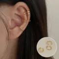 Gold minimalist ear cuffs set, non piercing clip on earrings for women daily wear. - Gold Multi-Piece Ear Cuffs (ED1129-2) / Set