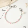 Silver chain bag strap with pink beads, heart charms and pearl pendant for phone or handbag. - K3684 Pink Irregular Beaded Chain