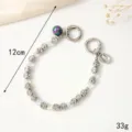 Silver metal beaded handbag chain and phone strap with colorful charm and dual rings. - K3685 Silver-Plated Irregular Beaded Chain