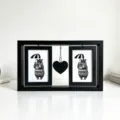 Wooden double-sided rotating photo frame with heart pendant for tabletop home decor. - 6-inch Double Frame / Black / Shrink Wrap Packaging