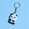 Süßer Cartoon Panda Schlüsselanhänger Silikon Taschenanhänger Handyhalter Geschenk - Kleiner Panda Mit Rosa Handy