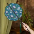 Ancient style Chinese fan green floral silk tassel portable round fan bamboo handle variant - 8-Petal Qingtang Waist Fan (Bamboo Edge)