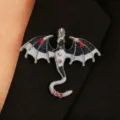 Retro Enamel Dragon Brooch Cartoon Magic Animal Lapel Pin Badge Costume Jewelry Accessory - Gray Red Diamond Brooch (DZ-102)