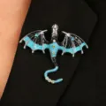 Vintage enamel dragon brooch pin with sparkling rhinestones for women and men fashion. - Blue White Diamond Brooch (10552)