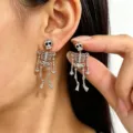 Gothic Silver Skull Earrings Retro Halloween Punk Skeleton Drop Earrings Jewelry For Women - Full Skeleton / White Gold