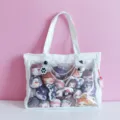 Japanese style white canvas ita bag clear window tote shoulder bag for anime plush dolls display - White