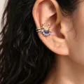 Set de pendientes cuff de sol y luna doble, joyería hélix de cristal dorado y plateado - Pendientes de Clip Sol Luna (Par)