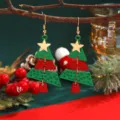 Christmas tree drop earrings with gold star, colorful festive acrylic dangle earrings for women. - Christmas Tree Earring Style (DZ-560)