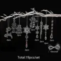 Christmas clear acrylic hanging ornaments set, 19pcs crystal snowflakes and tree decor - Set F-19pcs Santa Reindeer Snowflake Set