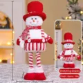 Christmas retractable snowman doll with red hat and scarf long legs holiday festive decor - Red Striped Snowman - Small (45cm)