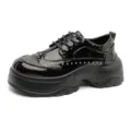Herren schwarze Lackleder Plateau Brogue Schuhe mit klobiger Profilsohle und Nieten Details. - Black cf-1 / 38