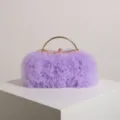 Elegante Borsa Pochette a Pieghe in Tulle Lavanda con Manico Dorato e Chiusura Strass - Viola chiaro