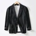 Blazer de lino de color sólido casual para hombre abrigo de negocios versátil ropa de abrigo - Negro