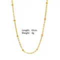 Gold Beaded Chain Necklace 45cm 4g Minimalist Dainty Jewelry for Women Daily Wear Accessories - Beaded Chain - Gold