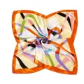 Elegante foulard quadrato in seta sintetica con stampa a nastri astratti e bordo arancione. - 50x50cm / Piccola Sciarpa 8