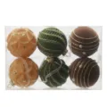 Conjunto de bolas de Navidad de terciopelo, colores y texturas surtidas para decoración. - 6cm 6 Piezas / Marrón + Verde Fruta + Champaña