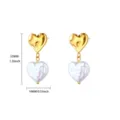 Vista detallada de los pendientes colgantes de corazón con perla dorada vintage medidas. - Estilo de Perla de Corazón de Doble Capa (G125320)