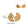Vista detallada de pendientes de perla con diseño floral dorado, medidas y reverso. - Estilo de Perla de Pétalo Abstracto (G126419)