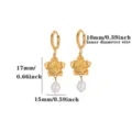 Pendientes de aro con flores doradas vintage francesas y perla elegante joya mujer - Estilo de Perla Floral 3D (G127413)