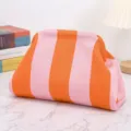 Borsa cosmetica in maglia a righe rosa e arancione, elegante e pratica per trucchi. - Righe spesse arancio e rosa