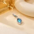 Exquisiter silberner Tropfen Zirkon Anhänger DIY Zubehör elegantes glänzendes Schmuckstück - Silberne Basis + Blauer Tropfen Hauptstein mit Weißem Zirkon + Obere Grüne Diamant