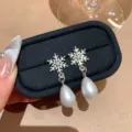 S925 Silber Schneeflocke Ohrringe mit Perlen Quasten elegante Modeschmuck fur Damen - Schneeflocke Wassertropfen Perle Stil (A2830) / Silber