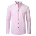 Camicia uomo manica lunga rosa elegante formale elasticizzata antipiega business top - Rosa (Bottoni neri) / 38/XXXS
