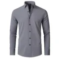 Détails de gros plan sur la chemise habillée grise à manches longues pour homme avec boutons noirs. - Gris (Boutons noirs) / 38/XXXS