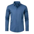 Chemise habillée homme bleue manches longues extensible sans repassage, haut d'affaires. - Bleu Brume (Boutons de la Même Couleur) / 38/XXXS