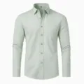 Chemise homme manches longues unie sans repassage classique habillée bureau haut - Vert Clair (Boutons Ton sur Ton) / 38/XXXS